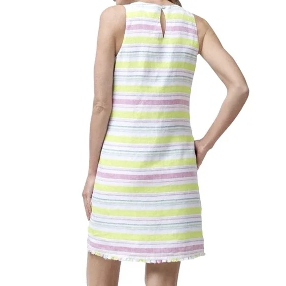 Tommy Bahama Tulum Linen Shift Dress S Coastal Resort Beach Striped Fringe - Picture 8 of 8